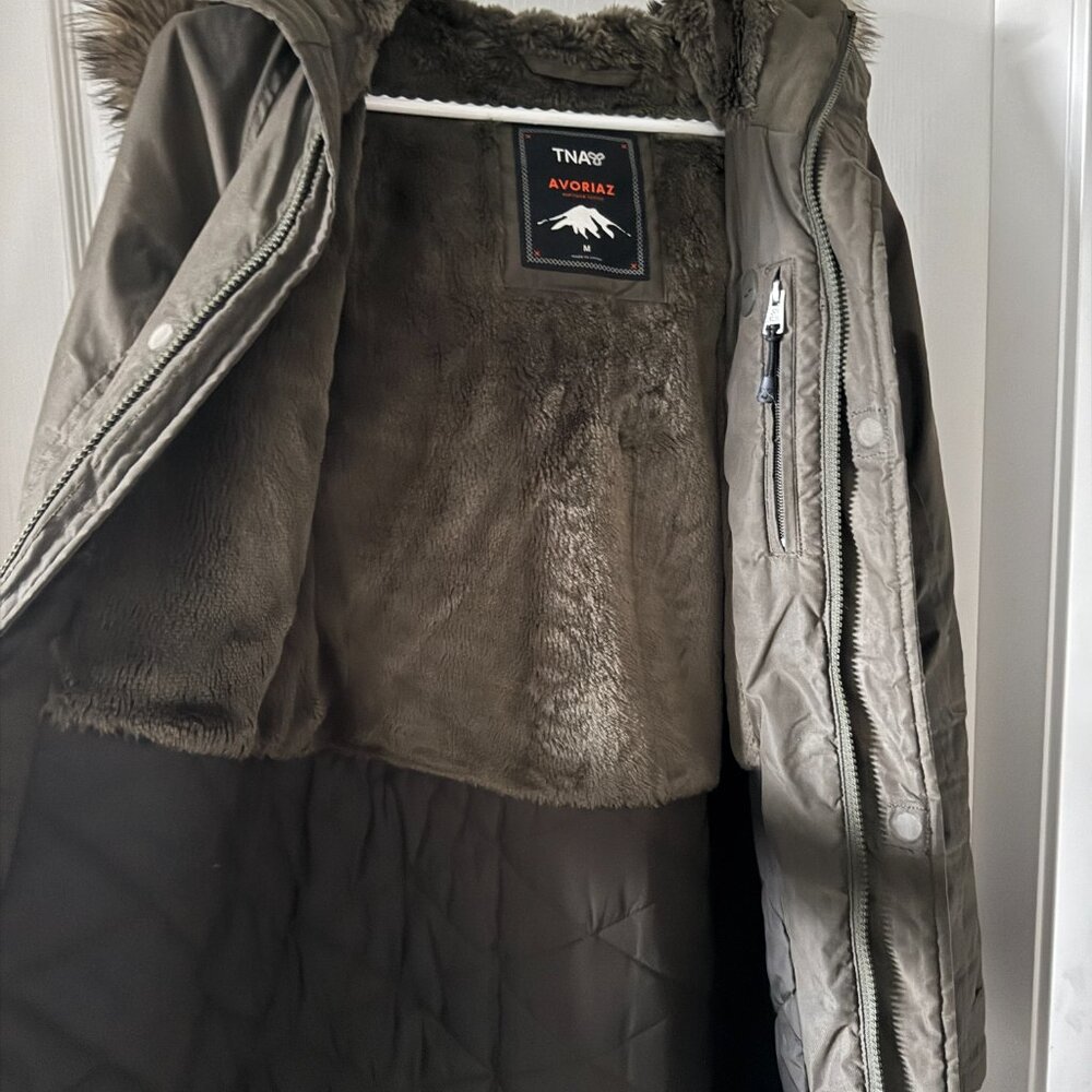TNA Olive Green Puffer Jacket with Fur Hood - Picture 8 of 8